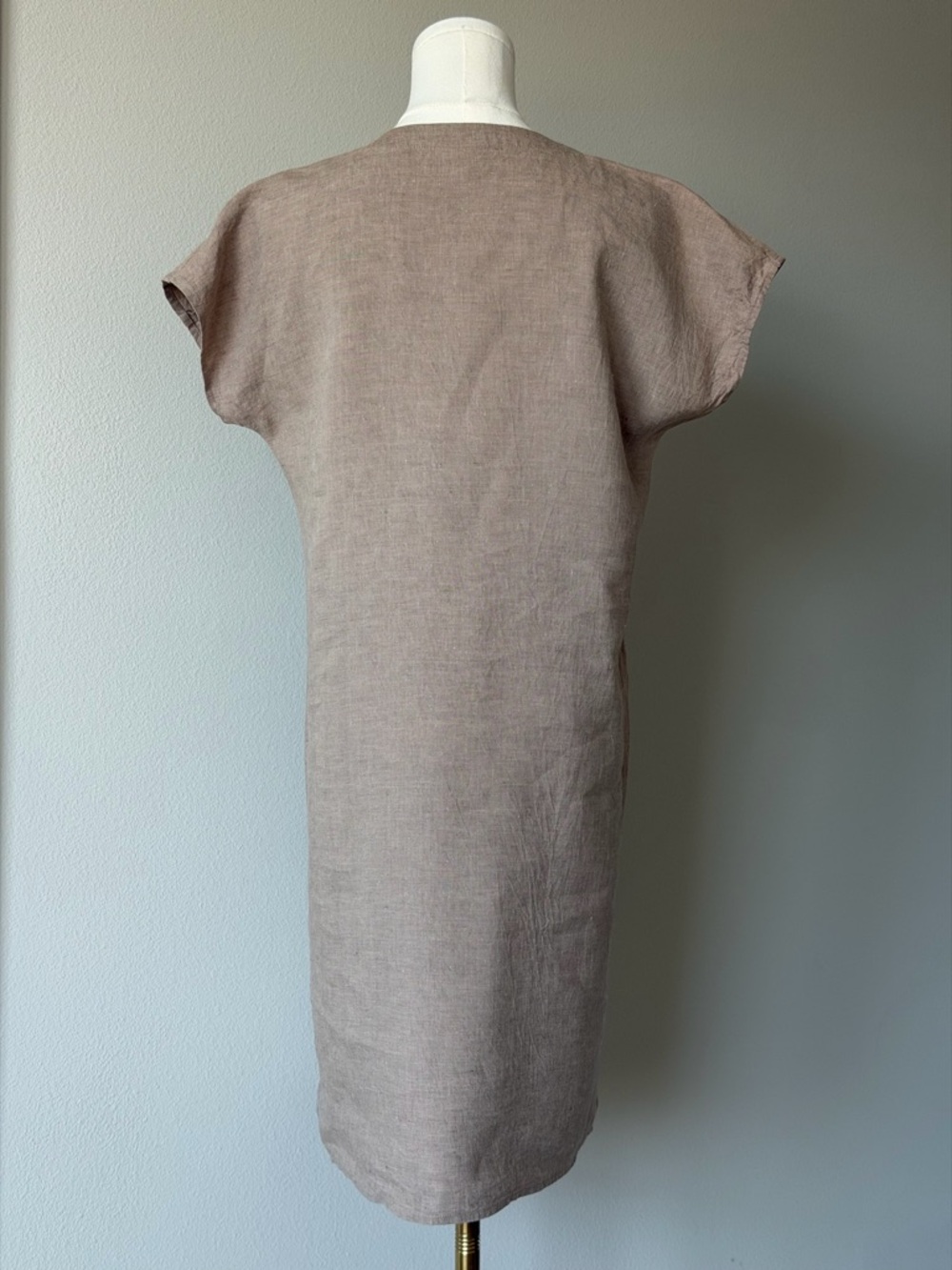 J. Jill Button Down Mini Linen Dress in Beige Neutral Tone / Boho Minimalist-XS - Picture 5 of 15
